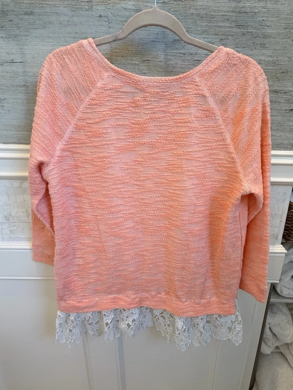Anthropologie Sunday in Brooklyn lace hem sweater peach pull over top medium